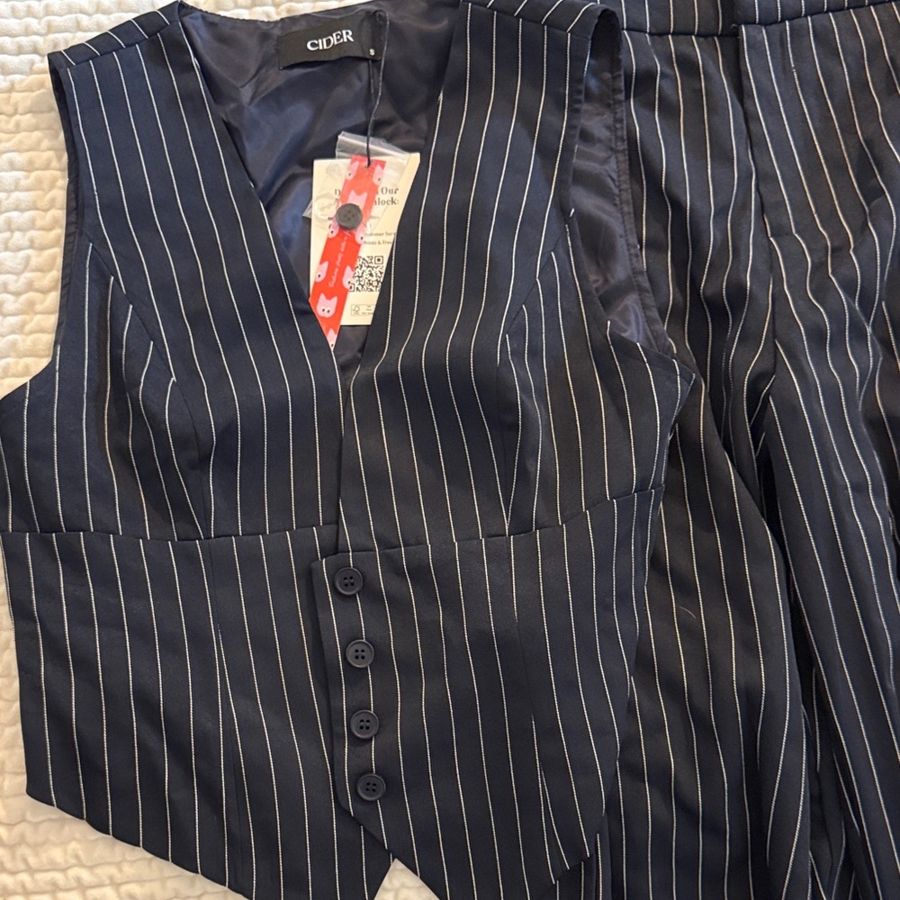 Cider Dark Blue Striped Vest and Trousers